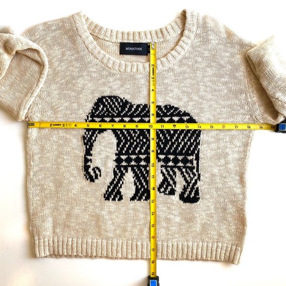 MINKPINK Pink Pride of Place Beige Elephant Knit Long Sleeve Sweater XS - Picture 4 of 9